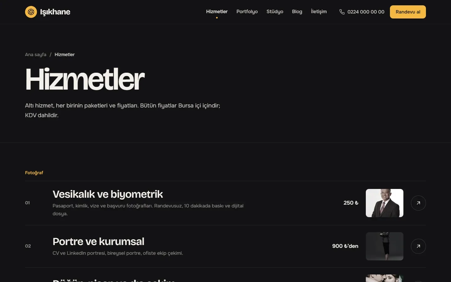 Hikari temasında hizmetler sayfası