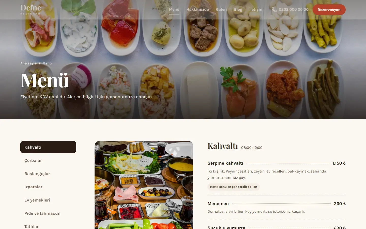Umami temasında menü sayfası